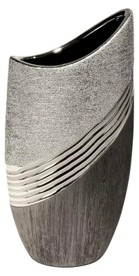 Produktbild von Moderne Dekovase Blumenvase Tischvase aus Keramik silber/grau Höhe 30 cm