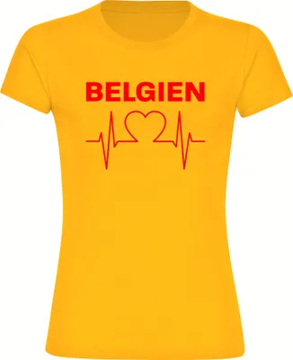 Produktbild von multifanshop Damen T-Shirt - Belgien - Herzschlag, gelb, Größe S