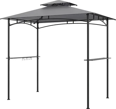 Produktbild von GOPLUS Grillpavillon 242 x 150 cm, Grill Pavillon Doppeldach, mit 2 Seitenregalen & 6 Haken, BBQ-Zelt mit Metallrahmen, Grau