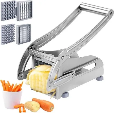 Produktbild von Pommesfritteuse mit 2 verschiedenen Schneidmessern – aus Edelstahl – scharf und langlebig – ideal zum Zubereiten von Pommes frites