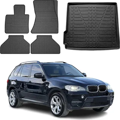 Immagine prodotto di Set tappetini e fodera bagagliaio per BMW X5 E70 2006-2013 in gomma nera TPE 5x