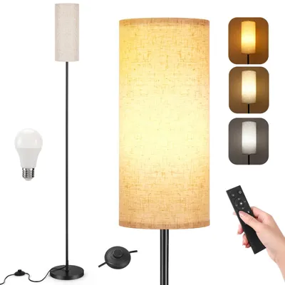 Stehlampe Wohnzimmer, 171,5 cm, dimmbar, 3 Farbtemperaturen, Leinen, grau