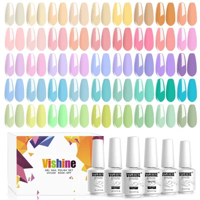 Produktbild von Gel Nagellack Set Pastellfarben Macaron 48 Teile mit Base & Top Coat 32 ml