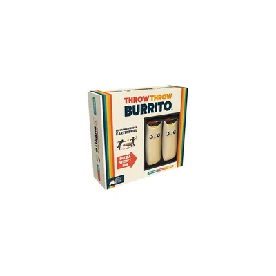 A product shot of the board game "Throw Throw Burrito" by Asmodee GmbH, presented in its retail packaging.