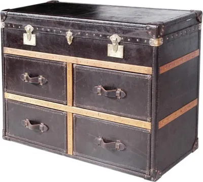 Image de Casa Padrino Art Déco Commode / Coffre de luxe en cuir véritable Noir L123 x l52 x H83 cm - Cuir véritable look vintage