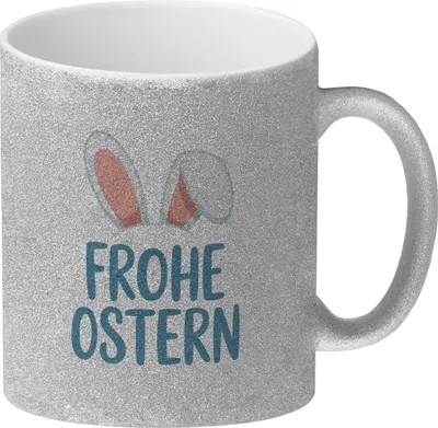 Produktbild von Frohe Ostern Glitzer-Kaffeebecher mit niedlichen Hasenohren