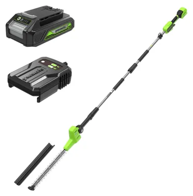 Obrázek produktu pro Aku akumulátorová štíhlá zahradní nůžky Greenworks 24V s dělenou konstrukcí, šířka 51 cm, s dvojitými noži