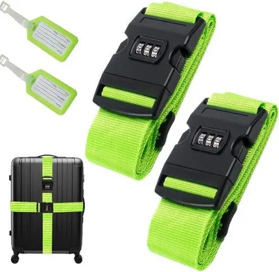 Produktbild von Famanu Kofferband mit Schloss - fluoreszierend grün, inklusive 2 Namensschilder
