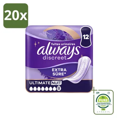 Obrázok produktu pre 20 ks vložiek Always Discreet Ultimate Night pre inkontinenciu – veľké balenie – 20 kusov