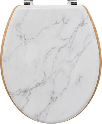 Image de Siège de toilette - bois et marbre blanc