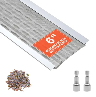 Image de VEVOR, 20 pièces de protection pour gouttières, 152,4 mm, grilles de protection contre les feuilles en aluminium avec micro-mailles en acier inoxydable, coupe-gouttières, longueur totale de 30,48 mètres, grilles pour gouttières, avec vis, pour maisons et abris de voiture