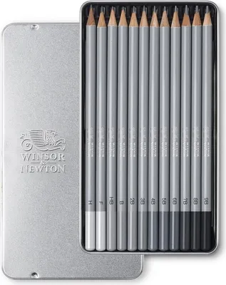 Obrázok produktu pre Grafitové ceruzky Winsor & Newton, 12 ks Mäkké v kovovej krabičke