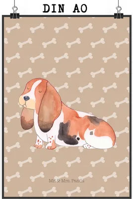 Produktbild von Mr. & Mrs. Panda Bild Hund Basset Hound DIN A0 - Hundeglück - Geschenk, Wandbild, kunstdruck poster, Vierbeiner, Niedlich, wanddeko, Sprüche, drucke, Plakat