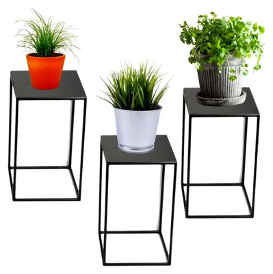 Produktbild von Blumenständer 40 cm - Kleiner Blumenhocker & Beistelltisch - Deko Wohnzimmer - Moderner Pflanzenständer - Blumenhocker für den Salon - Blumenständer aus Metall - Schwarz 40 x 24 x 24 cm