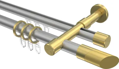 Produktbild von Interdeco Rundrohr-Innenlaufstange / Gardinenstange (Kombination) Silbergrau / Messing-Optik, Typ Prestige Verano (Schräge), 20 mm Ø 2-läufig, 160 cm