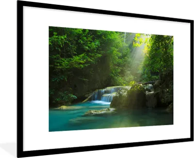 Produktbild von MuchoWow® MuchoWow® Gerahmtes Poster Dschungel - Wasserfall - Pflanzen - Jungen - Mädchen - Kinder 90x60 cm - Poster mit zchwarzem Bilderrahmen - Wanddekoration - Fotos
