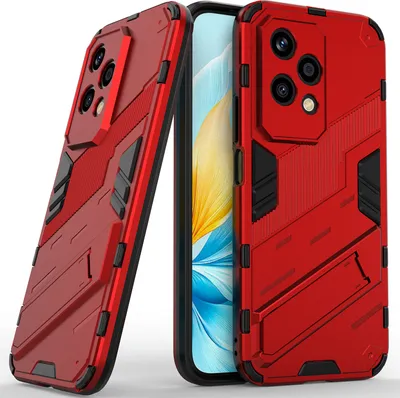 Produktbild von Armor Hülle für Honor 200 Lite Hybrid PC TPU Bumper Stoßfestes Schutzhülle mit Standfunktion Rot