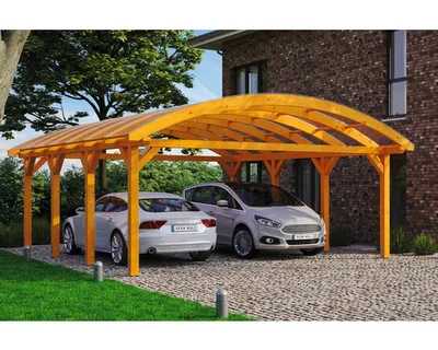 Produktbild von Doppelcarport SKAN HOLZ Franken inkl. Pfostenanker 635 x 755 cm eiche hell