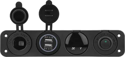 Obrázek produktu pro 12-24 V zelená LED, duální USB nabíječka, voltmetr, zapalovač cigaret, zásuvka, 4otvorový panelový spínač