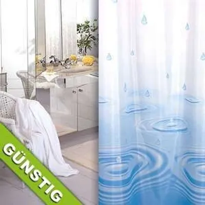 Produktbild von Textil Duschvorhang weiss blau Wassertropfen 180x180 cm inkl. Ringe