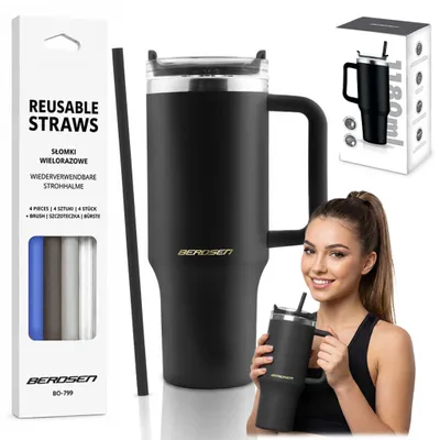 Immagine prodotto di Tazza termica in acciaio inox con cannuccia, 1180 ml