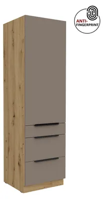Produktbild von Küchen Hochschrank 60 cm Küche ARIA Sandgrau ultra matt + Eiche Artisan matt, hochwertige Fronten mit Anti Fingerprint Beschichtung, Soft-Close Küchenzeile Küchenblock