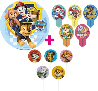 Produktbild von 3er Set Paw Patrol Set Tortenaufleger, Muffinaufstecker & Kerzen Geburtstag