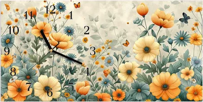 Produktbild von Wanduhr aus Glas mit Motiv Blumenwiese- 60 x 30 cm - inkl. Aufhängesystem