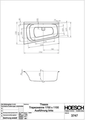 Produktbild von Hoesch Thasos Trapezbadewanne 1750 x 1100 mm links weiß - 3747.010
