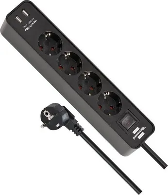 Immagine prodotto di Stazione di ricarica USB a quattro porte con interruttore, colore nero, cavo da 15 m