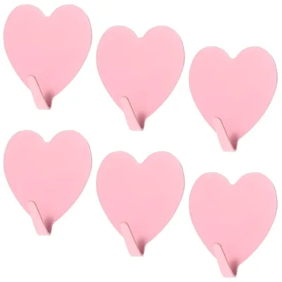 Image de 6 crochets autocollants en forme de cœur, crochets en acier inoxydable rose, crochets muraux pour portes, couloirs, salles de bains, cuisines, bureaux, crochets de vestiaire en forme de cœur, crochets décoratifs (rose)