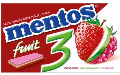 Produktbild von Mentos Gum 3 Fruit Erdbeere Grüner Apfel Himbeere Geschmack 33g