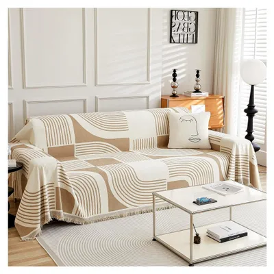 Produktbild von Boho Chenille Sofaüberzug & Couchüberwurf, Sofabezug oder Sofahusse für 1/2/3/4-Sitzer (180 x 340 cm, Khaki)
