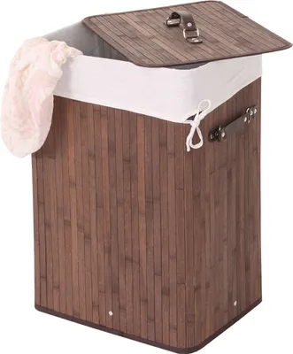 Zdjęcie produktu dla Kosz na pranie HWC-C21, Pojemnik na pranie Kosz na pranie, bambusowy 61x43x32cm 70l ~ brązowy