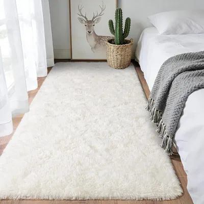 Productafbeelding van Hoogpolig tapijt 80x150 cm, crème, shaggy langpolig, antislip, voor slaapkamer