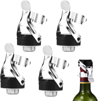 Produktbild von Vakuumverschlussstopfen mit Hebel – Set mit 4 Stück – Vakuumverschluss für Champagnerflaschen – Universeller Flaschenverschluss – Champagnerverschluss – Flaschenverschlüsse für Wein