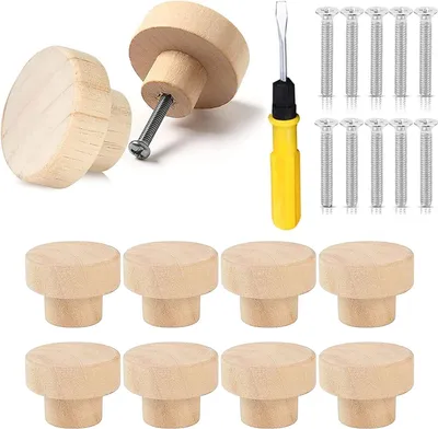 Produktbild von Möbelknopf Holz,Holz Schubladengriff,Möbelknöpfe,Schrankknöpfe Mit Schrauben,Holzgriffe Möbel,Knäufe für Schränke und Schubladen (E)