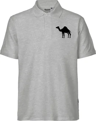 Produktbild von Huuraa Herren Polo Shirt Dromedar Kamel Silhouette M Sport Grey Bio Baumwolle Fairtrade Poloshirt Geschenkidee