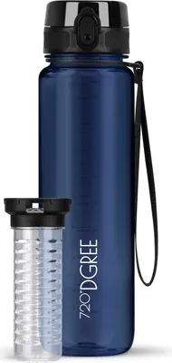 Produktbild von uberBottle crystalClear Trinkflasche mit Fruchtbehälter 1000ml / Sapphire Blue/ 720DGREE