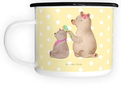 Produktbild von Mr. & Mrs. Panda Teetasse Bär Kind - Gelb Pastell - Geschenk, Tasse Aus Emaille, Bruder, Muttertag, Pott, Mutter, Mama, Große, Haferl