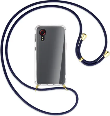 Produktbild von Handykette Backcover-Schutzhülle mit Band (Metall goldfarben) für Samsung Galaxy Xcover 5 (G525) - dunkelblau