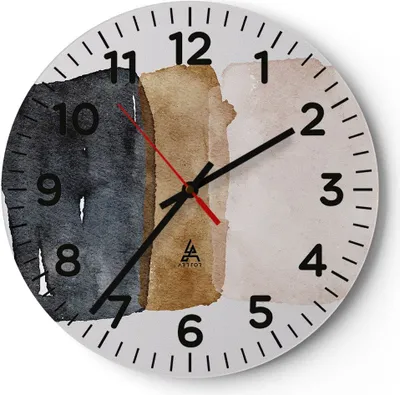 Produktbild von Wanduhr - Rund - Glasuhr - Abstraktion die Farben Aquarell - 40x40cm - Schleichendes Uhrwerk - Lautlos - zum Aufhängen bereit - Dekoration Modern - Wanddekoration aus Glas - C4AR40x40-4947