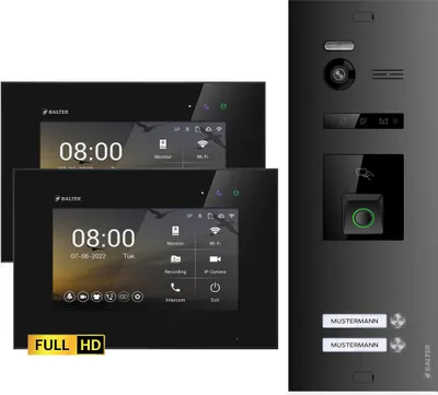 Produktbild von Balter EVO HD Video Türsprechanlage mit Fingerprint und RFID für 2 Familienhaus, 2x Monitor