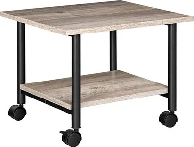 Obrázek produktu pro Podstavec pro tiskárnu, s aretovatelnými kolečky, dvoupatrový stojan na tiskárnu, průmyslový design, 48,5 x 40 x 36,5 cm, do kanceláře, pro fax, šedá a černá
