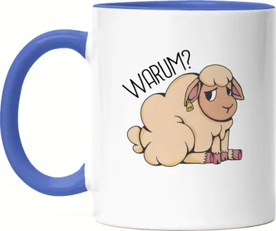 Produktbild von Warum Tier Essen Tasse Blau Vegan Vegetarier Geschenkidee Plant-Based Tierwohl Süßes Schaf