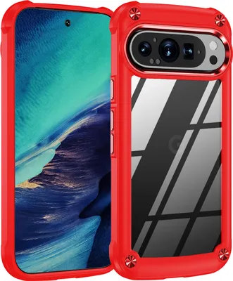 Produktbild von Hülle für Google Pixel 9 / Pixel 9 Pro Hybrid Transparente PC Robust TPU Bumper Stoßfest Schutzhülle Rot Schwarz