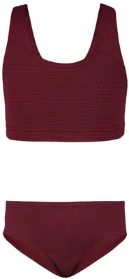Zdjęcie produktu dla Sportowy bikini dla dziewczynek marki Aquarti z topem typu racerback i figami, kolor: czerwono-brązowa kratka, rozmiar: 170
