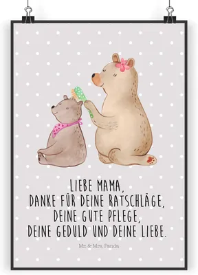 Produktbild von Mr. & Mrs. Panda Bild Bär Kind DIN A4 - Grau Pastell - Geschenk, Muttertag, Mama, Plakat, Kunstdruck, Familie, wanddeko, drucke, Wandbild