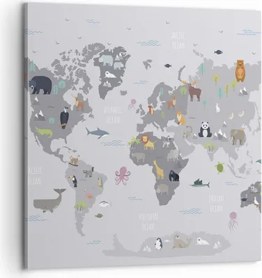 Produktbild von Bild auf Leinwand - Leinwandbild - Einteilig - Karte die Welt Kontinente - 60x60cm - Wand Bild - Wanddeko - Wandbilder - Leinwanddruck - Bilder - Wanddekoration - Leinwand bilder - AC60x60-5033