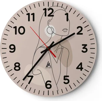 Produktbild von Wanduhr - Rund - Glasuhr - Stück Linie Frau - 30x30cm - Schleichendes Uhrwerk - Lautlos - zum Aufhängen bereit - Dekoration Modern - Wanddekoration aus Glas - C4AR30x30-4766